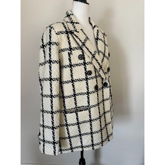 NWT ALLEN SOLLY Long Sleeve Pea Coat Jacket Womens Size 2XL Cream Checkered - Picture 3 of 9